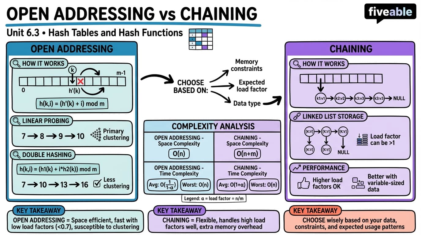 6.3 Open addressing and chaining - Intro to Algorithms - Unit 6 visual cheatsheet