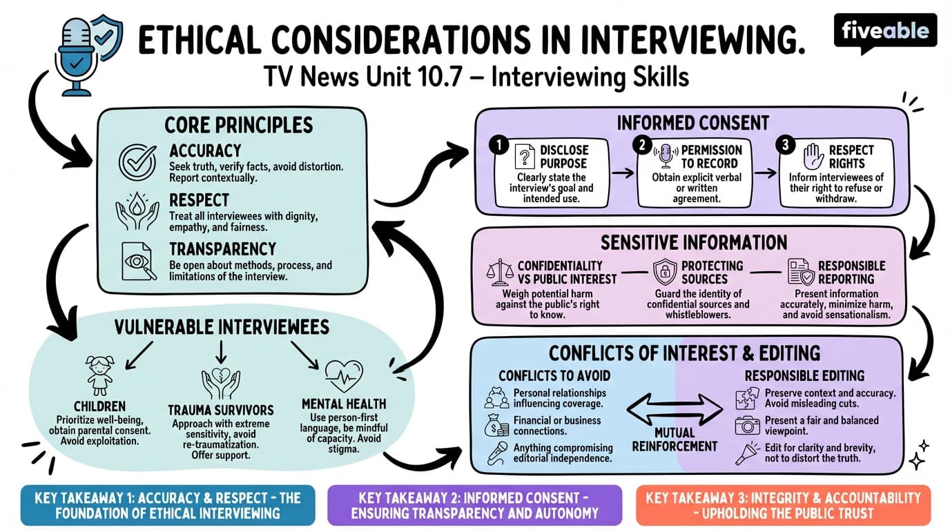 10.7 Ethical considerations in interviewing - TV Newsroom - Unit 10 visual cheatsheet