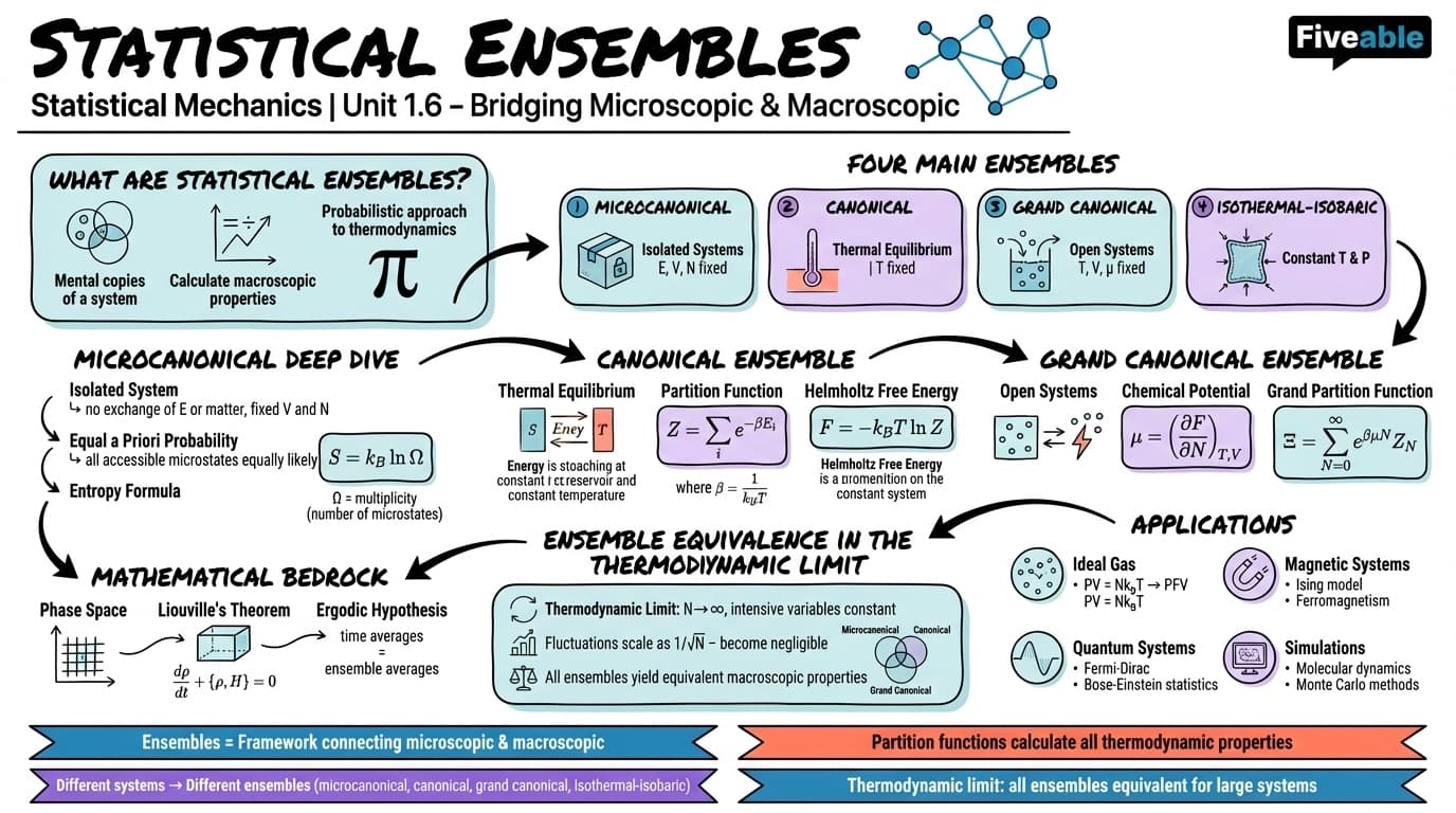 1.6 Statistical ensembles - Statistical Mechanics - Unit 1 visual cheatsheet