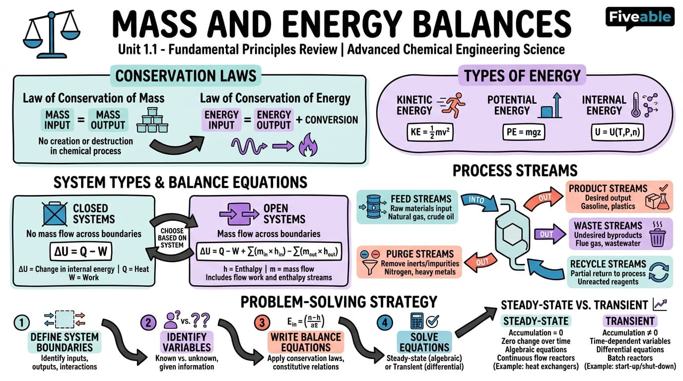 1.1 Mass and Energy Balances - Advanced Chemical Engineering Science - Unit 1 visual cheatsheet