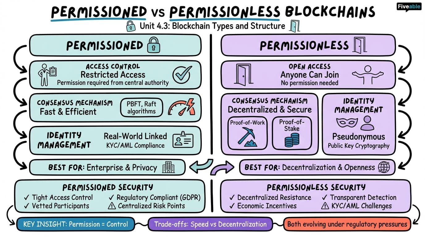 4.3 Permissioned vs. Permissionless Blockchains - Blockchain and Cryptocurrency - Unit 4 visual cheatsheet