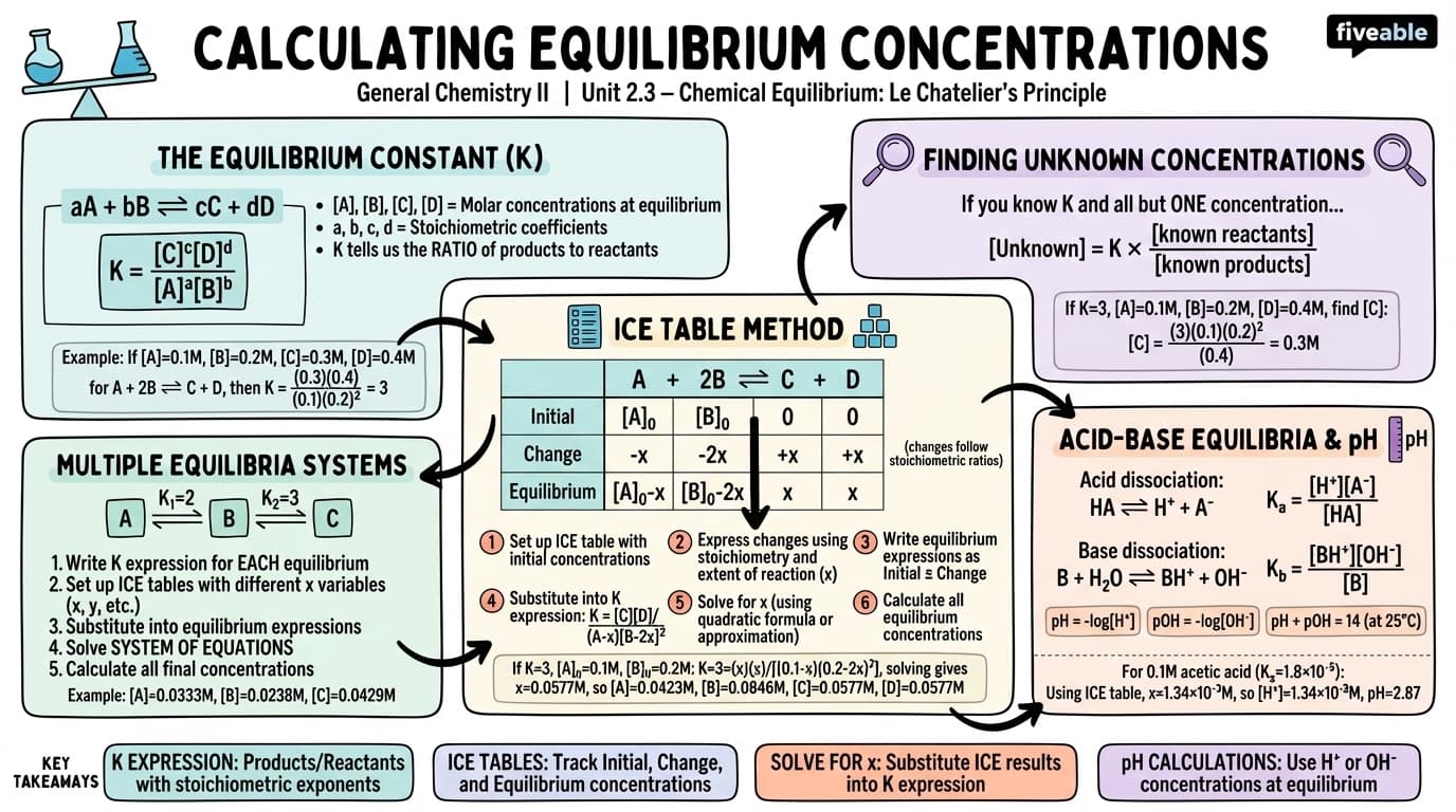 2.3 Calculating equilibrium concentrations - General Chemistry II - Unit 2 visual cheatsheet