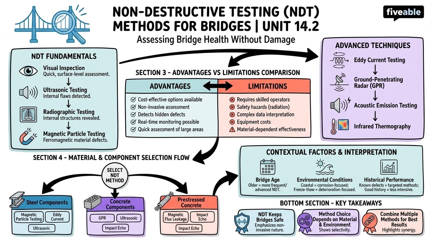 14.2 Non-destructive testing methods for bridges - Bridge Engineering - Unit 14 visual cheatsheet