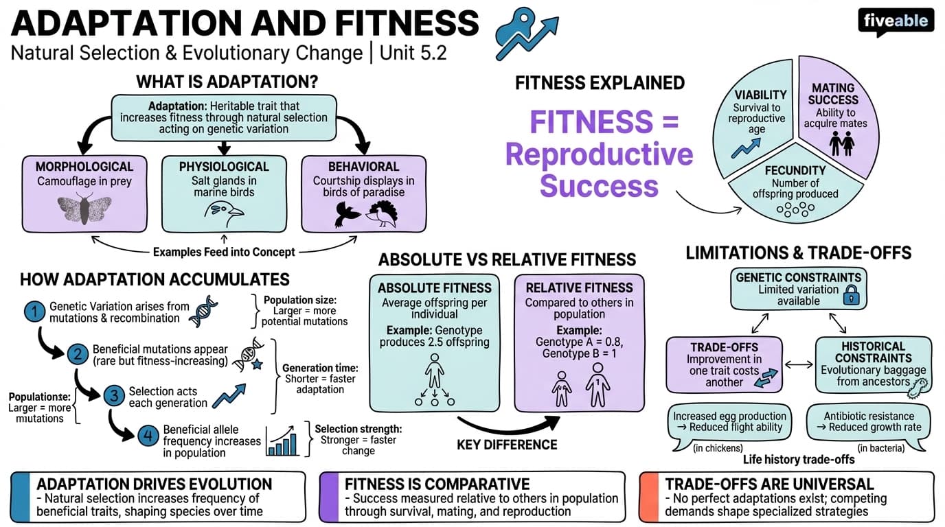 5.2 Adaptation and fitness concepts - Evolutionary Biology - Unit 5 visual cheatsheet