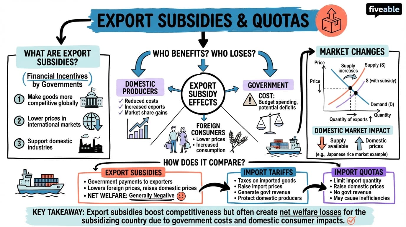 3.3 Export subsidies and quotas - International Economics - Unit 3 visual cheatsheet
