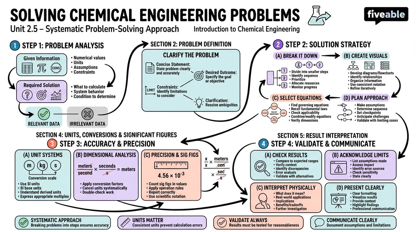 2.5 Solving basic chemical engineering problems - Intro to Chemical Engineering - Unit 2 visual cheatsheet