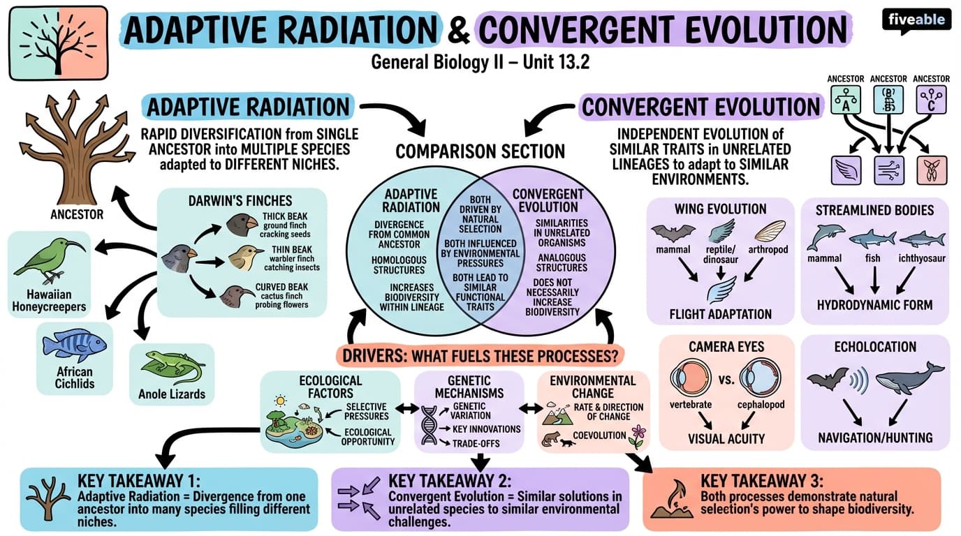 13.2 Adaptive Radiation and Convergent Evolution - General Biology II - Unit 13 visual cheatsheet