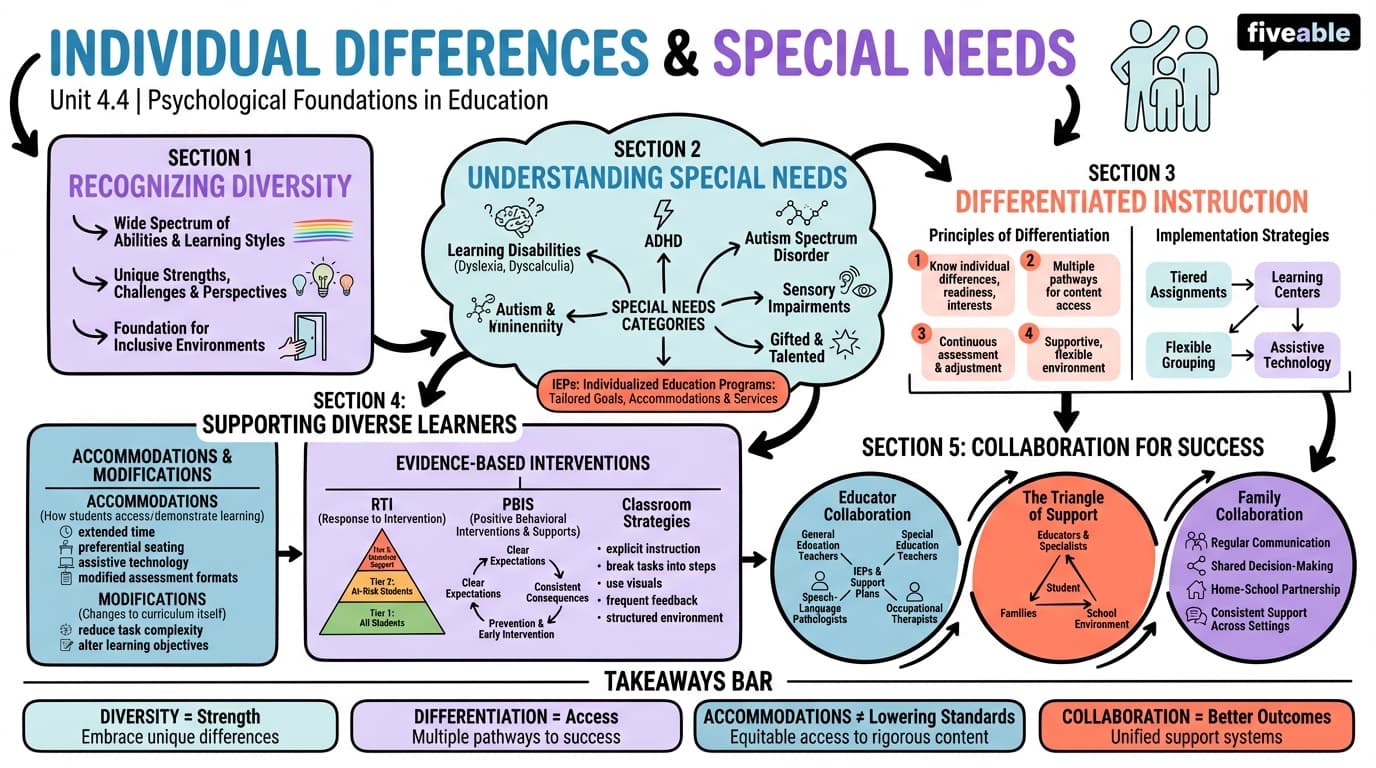 4.4 Individual Differences and Special Needs - Intro to Education - Unit 4 visual cheatsheet