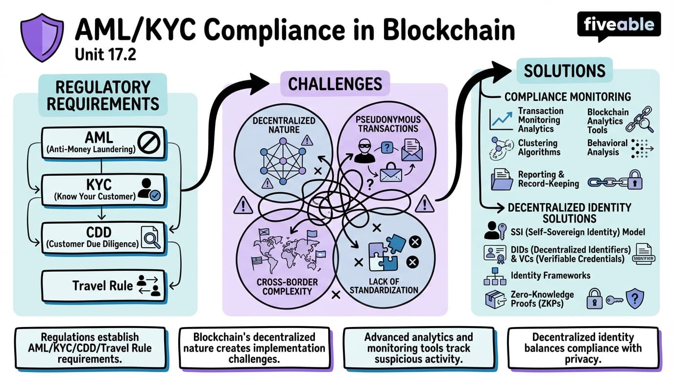 17.2 AML/KYC Compliance in Blockchain - Blockchain and Cryptocurrency - Unit 17 visual cheatsheet
