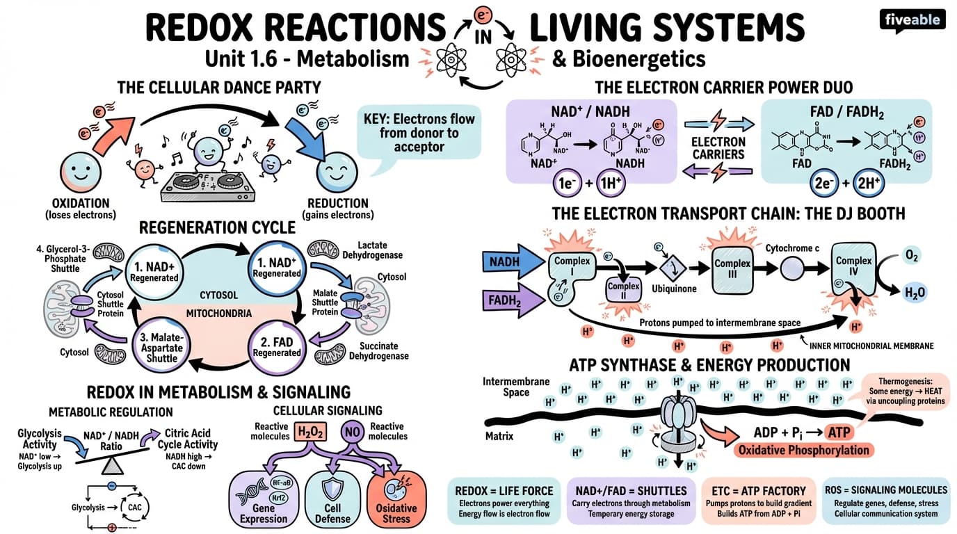 1.6 Redox reactions in living systems - Biological Chemistry II - Unit 1 visual cheatsheet
