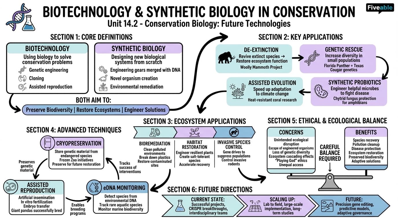 14.2 Biotechnology and Synthetic Biology in Conservation - Conservation Biology - Unit 14 visual cheatsheet