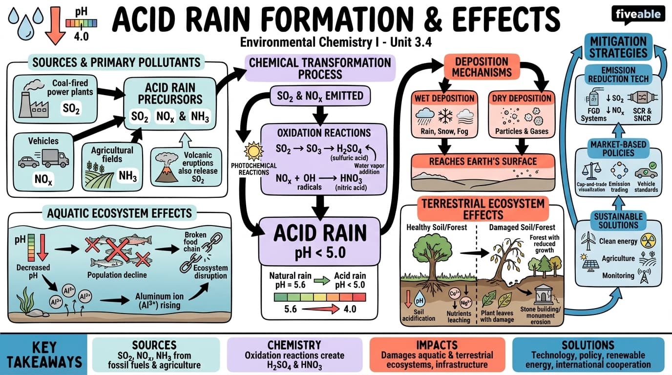 3.4 Acid Rain Formation and Effects - Environmental Chemistry I - Unit 3 visual cheatsheet