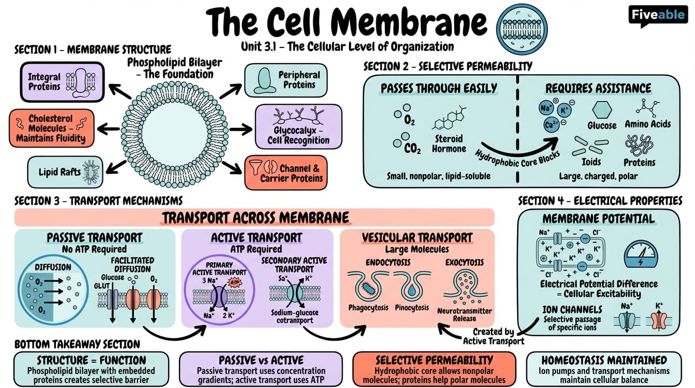 3.1 The Cell Membrane - Anatomy and Physiology I - Unit 3 visual cheatsheet