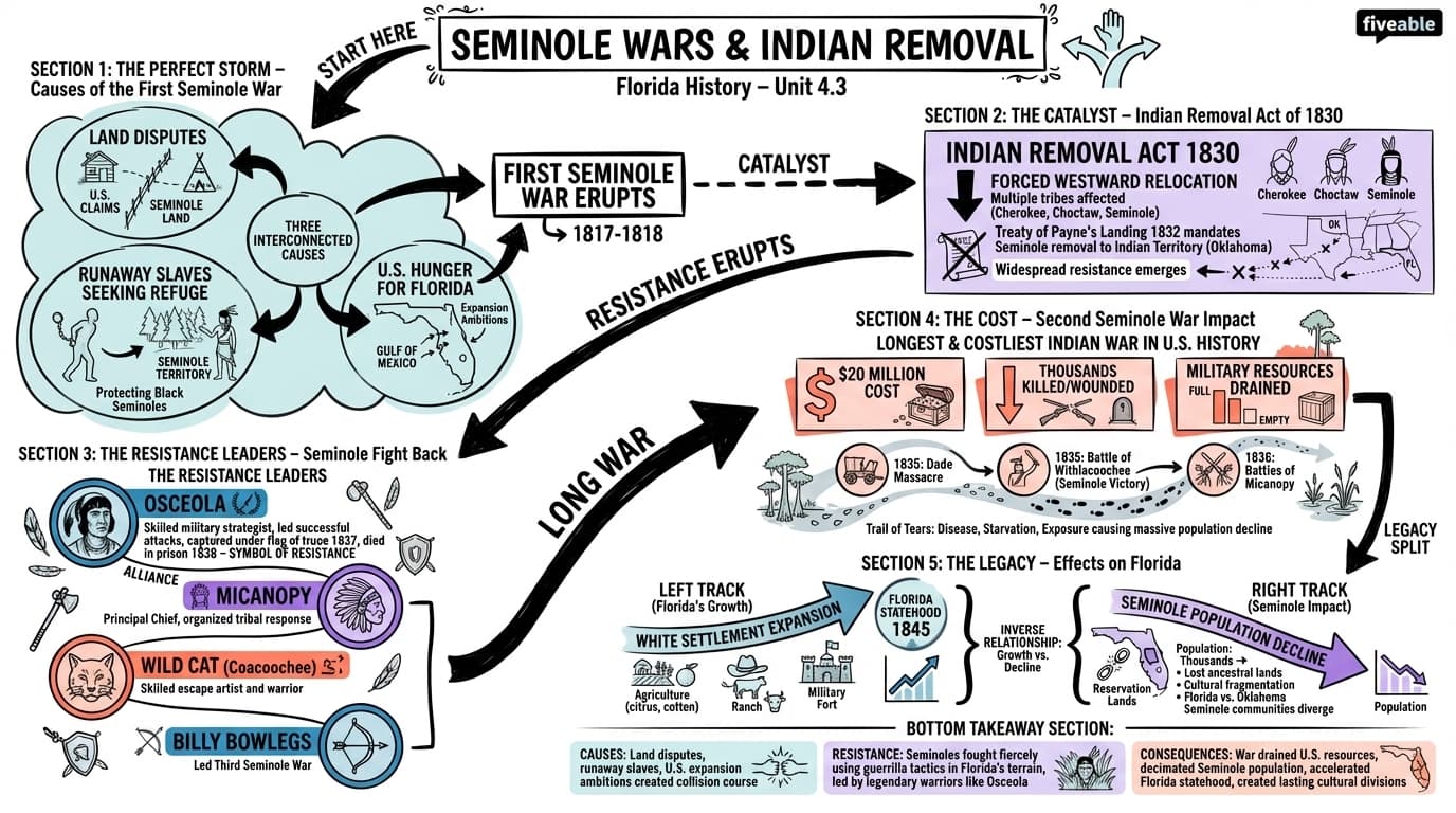 4.3 Seminole Wars and Indian removal policies - Florida History - Unit 4 visual cheatsheet