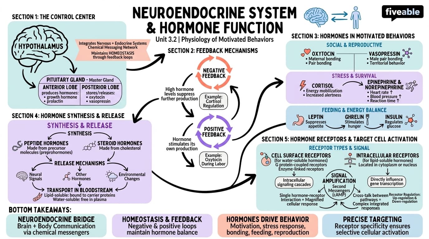 3.2 Neuroendocrine system and hormone function - Physiology of Motivated Behaviors - Unit 3 visual cheatsheet