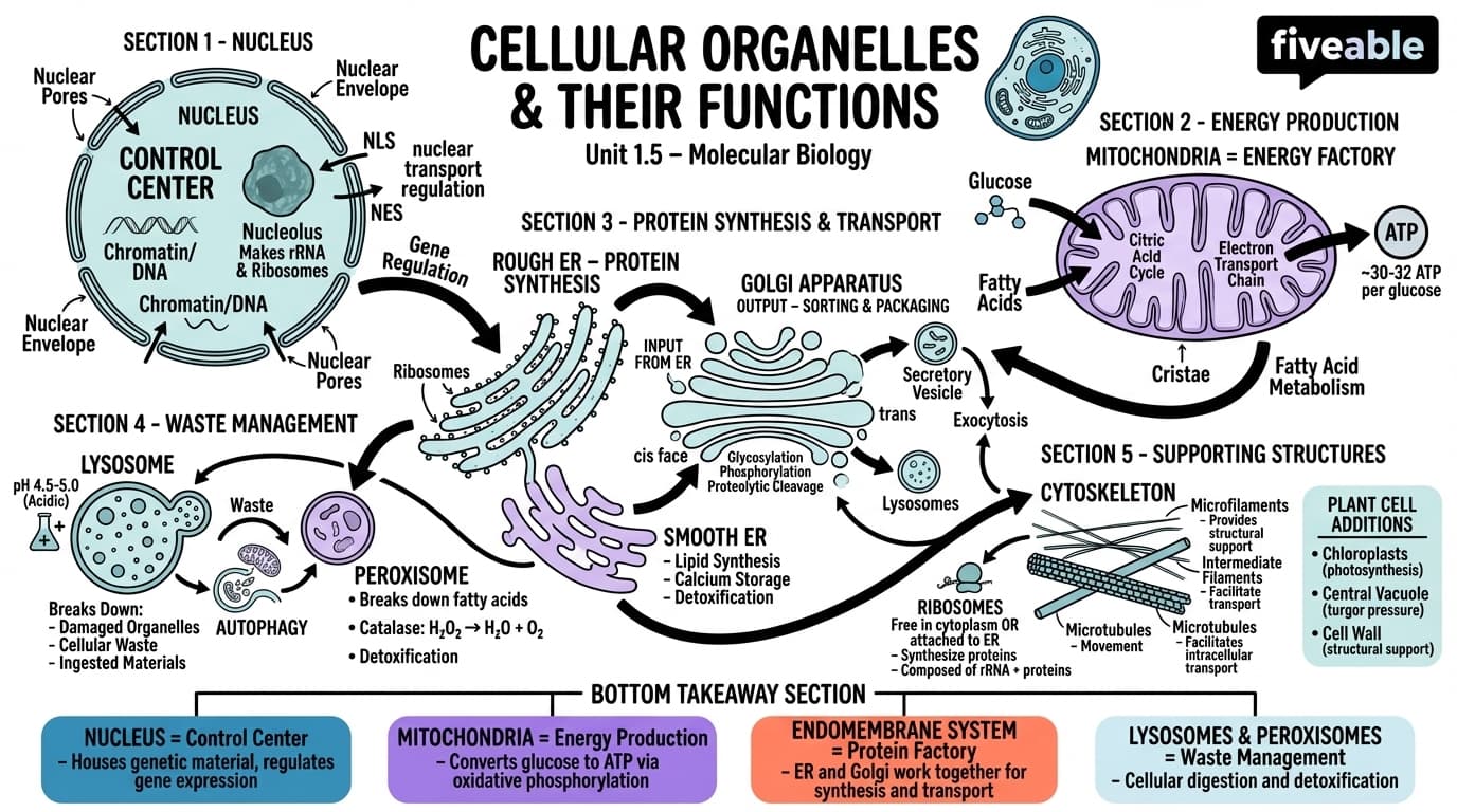 1.5 Cellular organelles and their functions - Molecular Biology - Unit 1 visual cheatsheet