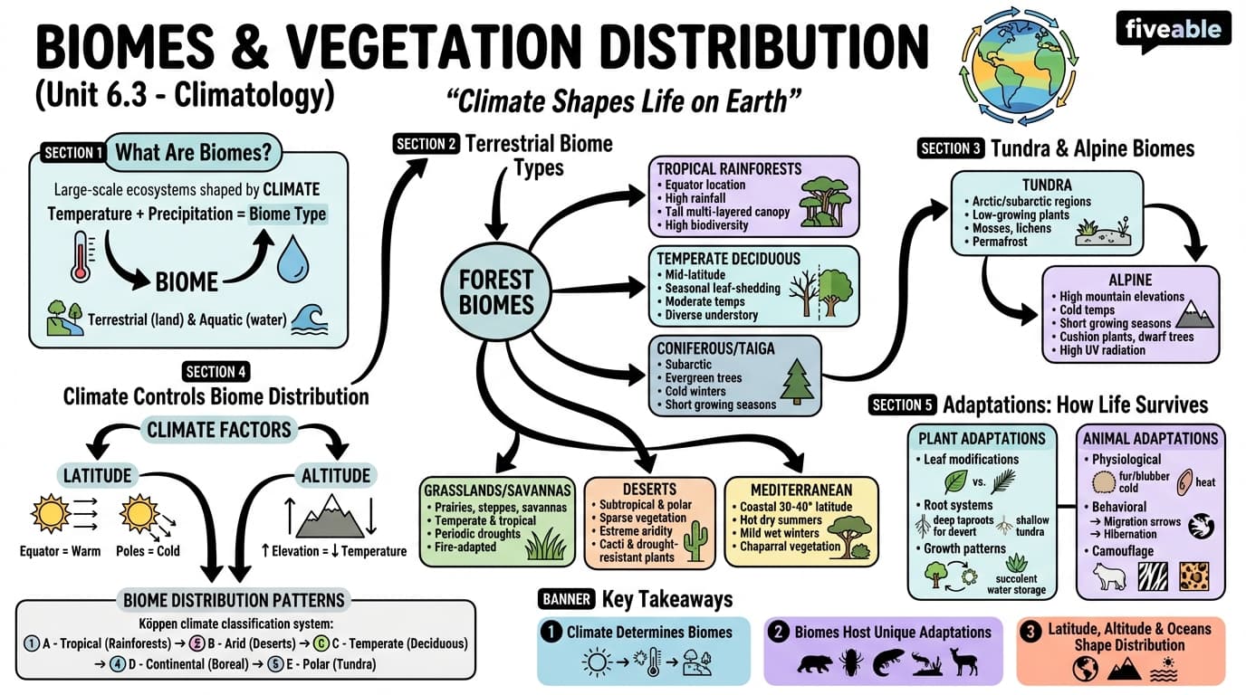 6.3 Biomes and vegetation distribution - Climatology - Unit 6 visual cheatsheet