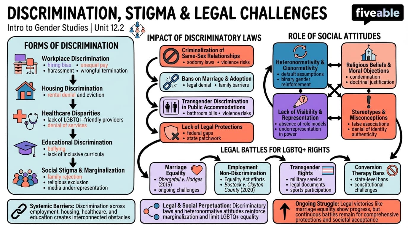 12.2 Discrimination, stigma, and legal challenges faced by LGBTQ+ individuals - Intro to Gender Studies - Unit 12 visual cheatsheet