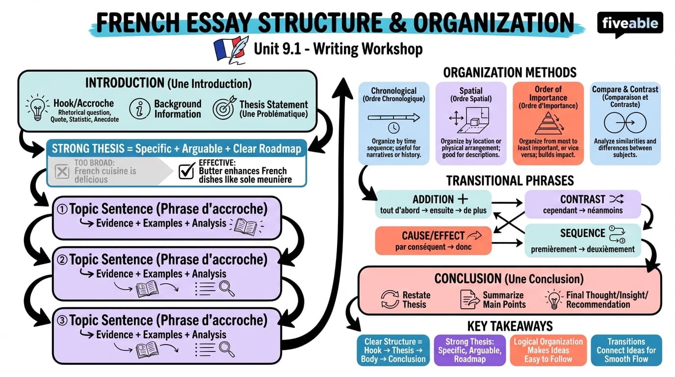 9.1 Essay structure and organization in French - French III - Unit 9 visual cheatsheet