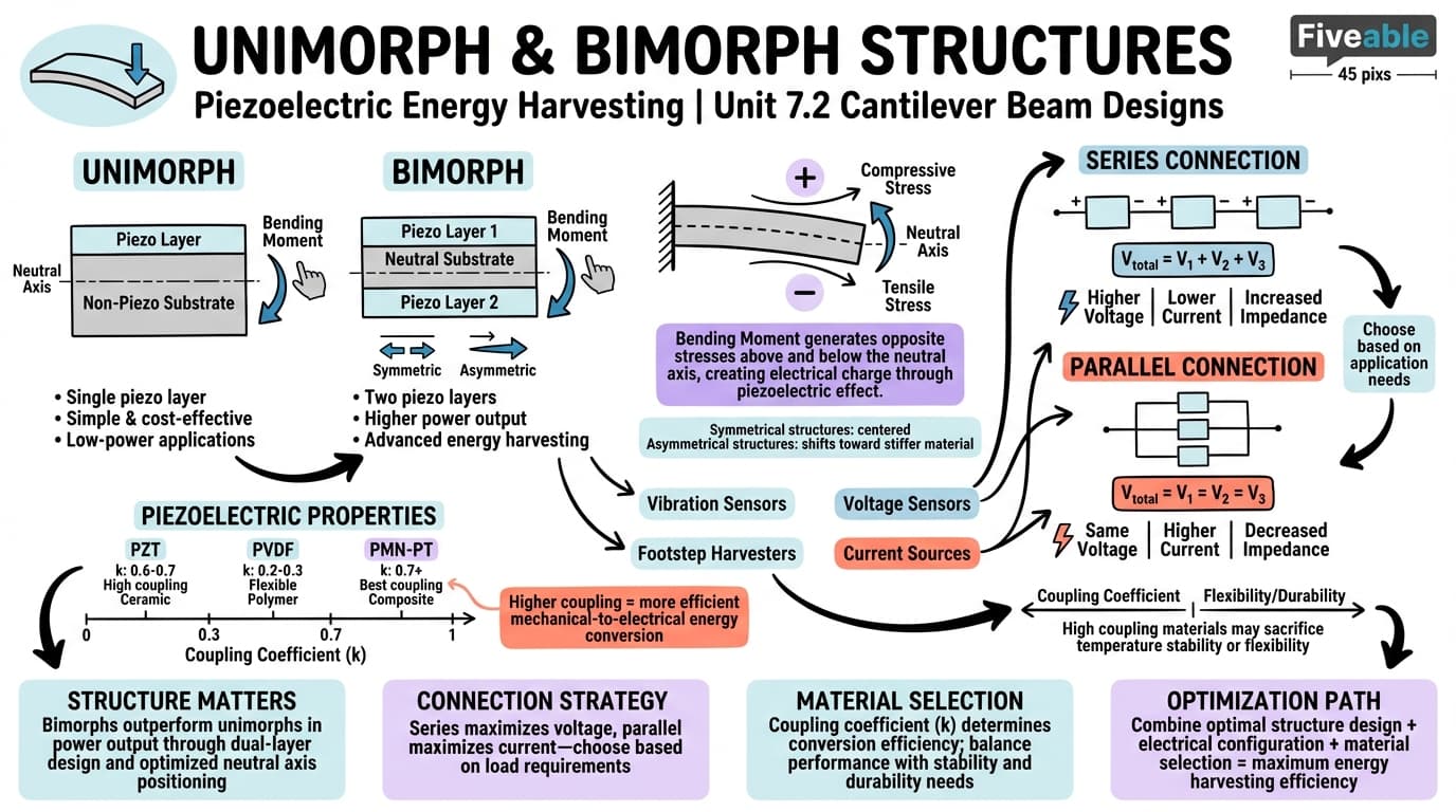 7.2 Unimorph and bimorph structures - Piezoelectric Energy Harvesting - Unit 7 visual cheatsheet