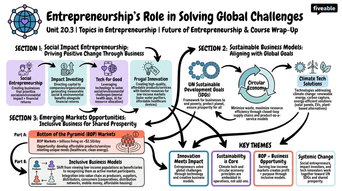 20.3 Entrepreneurship's Role in Solving Global Challenges - Topics in Entrepreneurship - Unit 20 visual cheatsheet