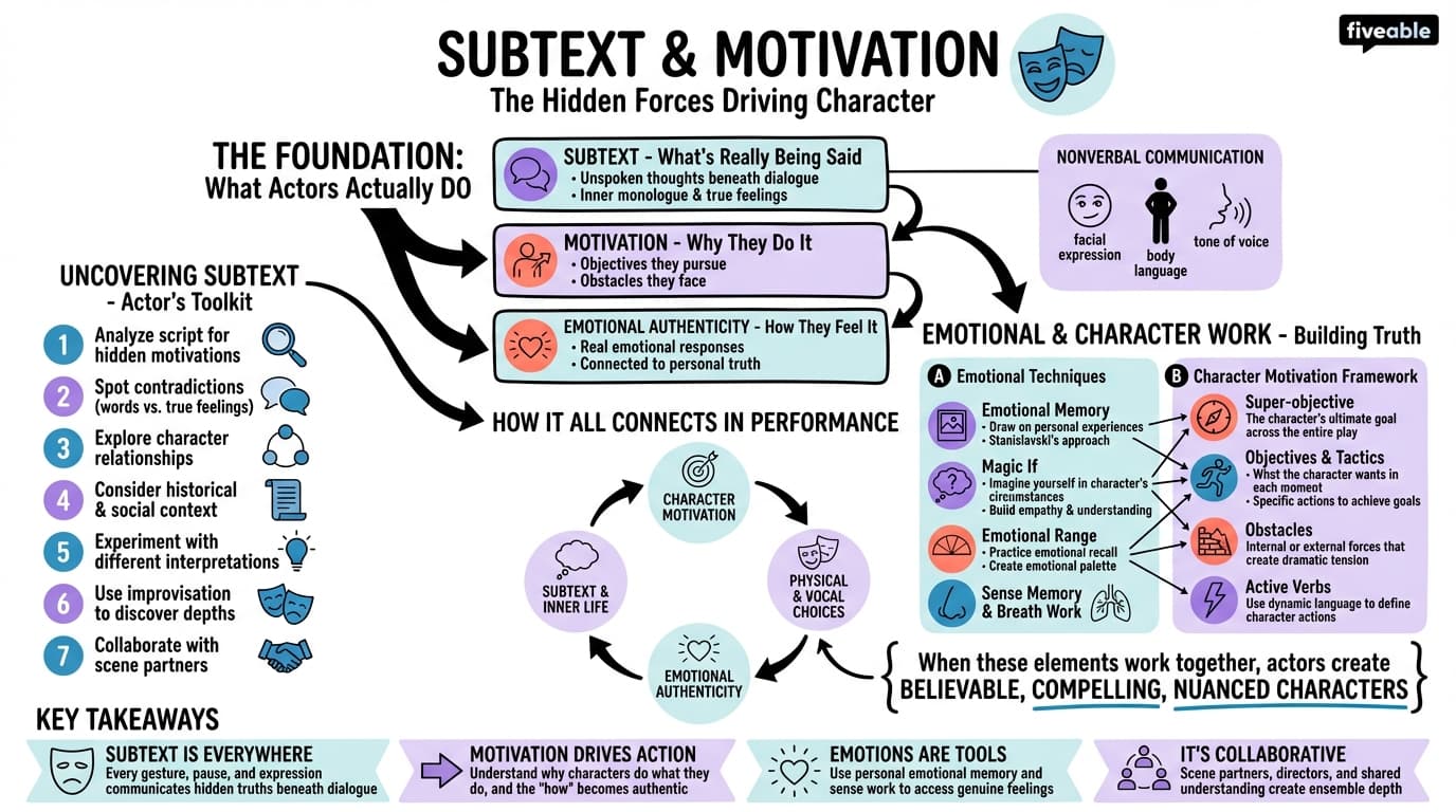 7.3 Subtext and Motivation - Acting for the Stage - Unit 7 visual cheatsheet