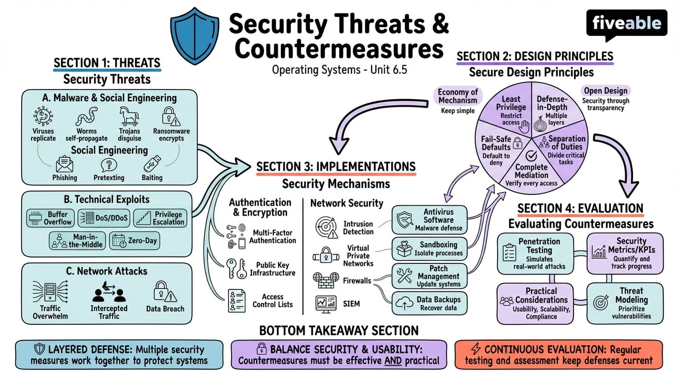 6.5 Security threats and countermeasures - Operating Systems - Unit 6 visual cheatsheet