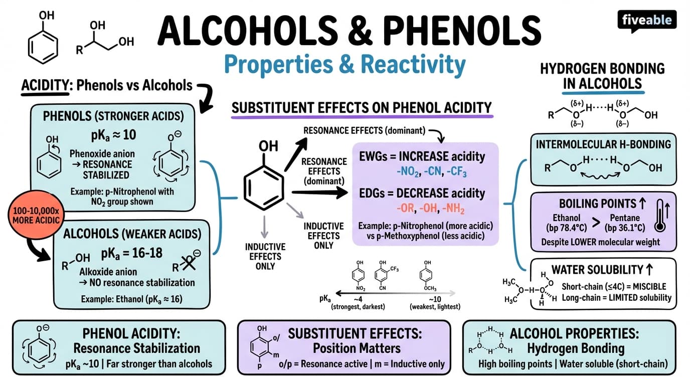 17.2 Properties of Alcohols and Phenols - Organic Chemistry - Unit 17 visual cheatsheet