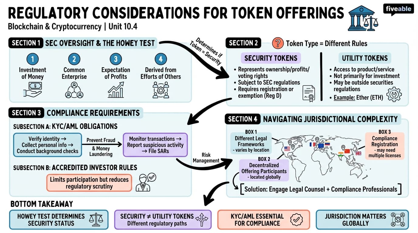 10.4 Regulatory Considerations for Token Offerings - Blockchain and Cryptocurrency - Unit 10 visual cheatsheet