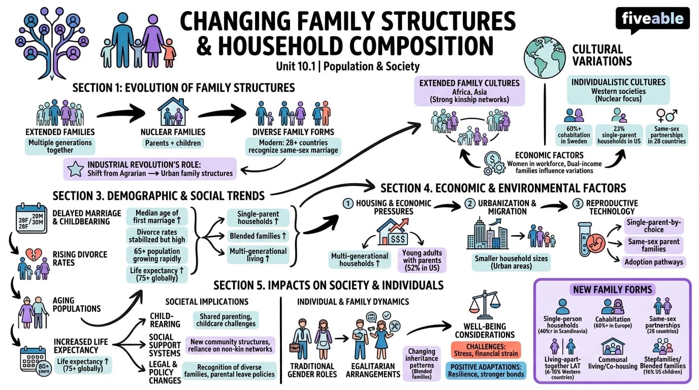 10.1 Changing family structures and household composition - Population and Society - Unit 10 visual cheatsheet