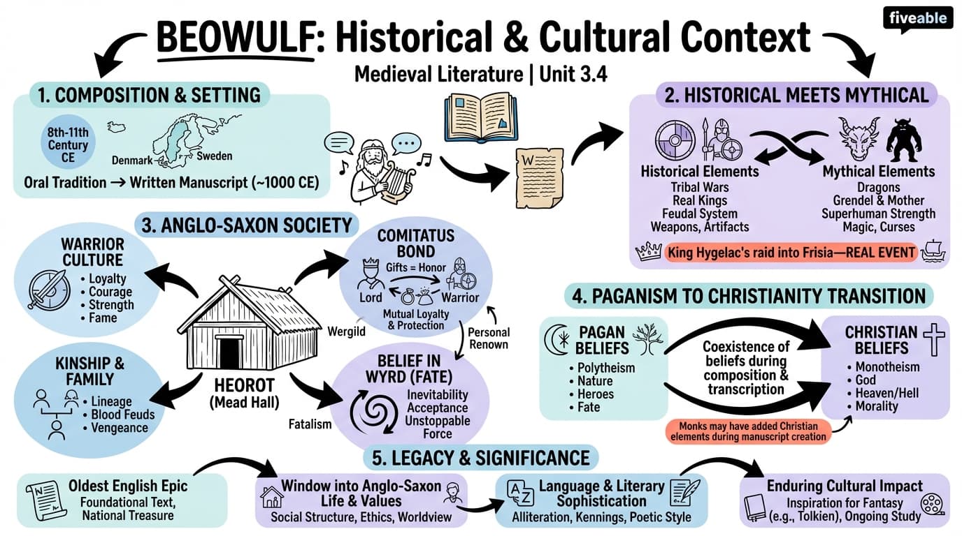 3.4 Historical and Cultural Context of Beowulf - Medieval Literature - Unit 3 visual cheatsheet