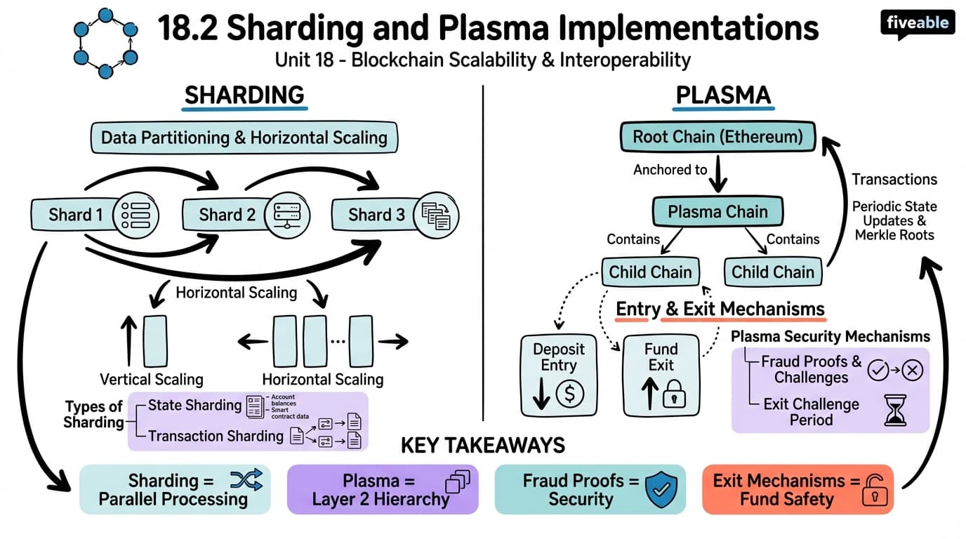 18.2 Sharding and Plasma Implementations - Blockchain and Cryptocurrency - Unit 18 visual cheatsheet