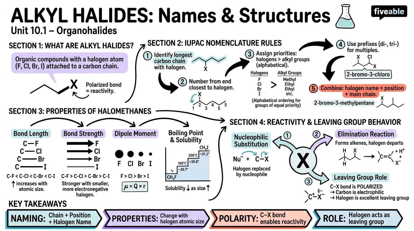 10.1 Names and Structures of Alkyl Halides - Organic Chemistry - Unit 10 visual cheatsheet