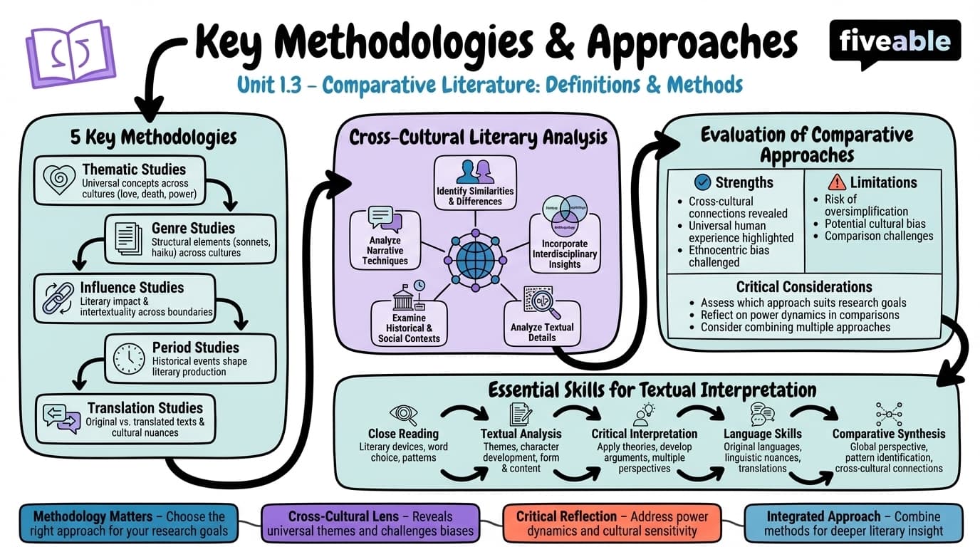 1.3 Key Methodologies and Approaches - Intro to Comparative Literature - Unit 1 visual cheatsheet