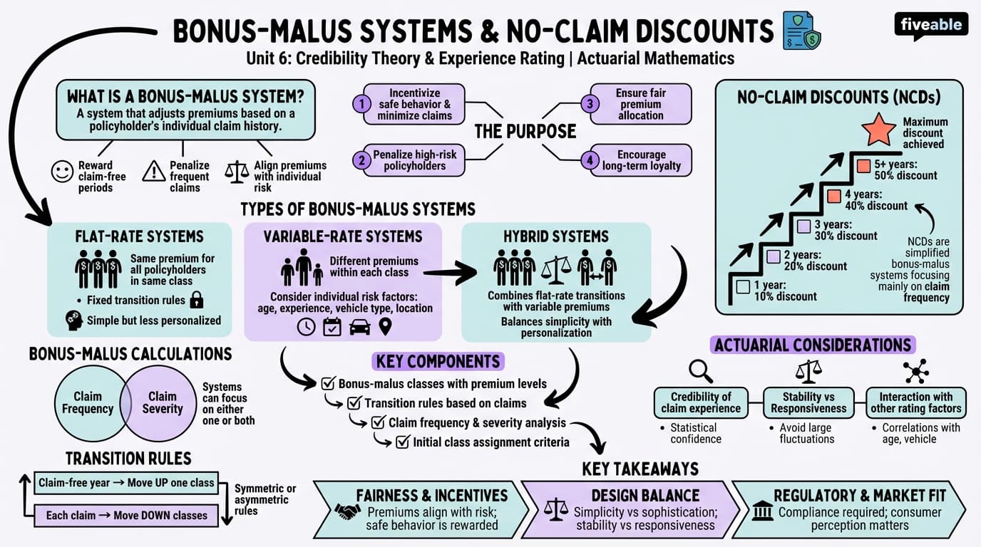 6.4 Bonus-malus systems and no-claim discounts - Actuarial Mathematics - Unit 6 visual cheatsheet