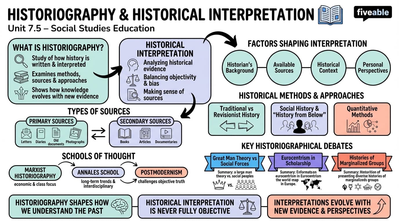 7.5 Historiography and historical interpretation - Social Studies Education - Unit 7 visual cheatsheet