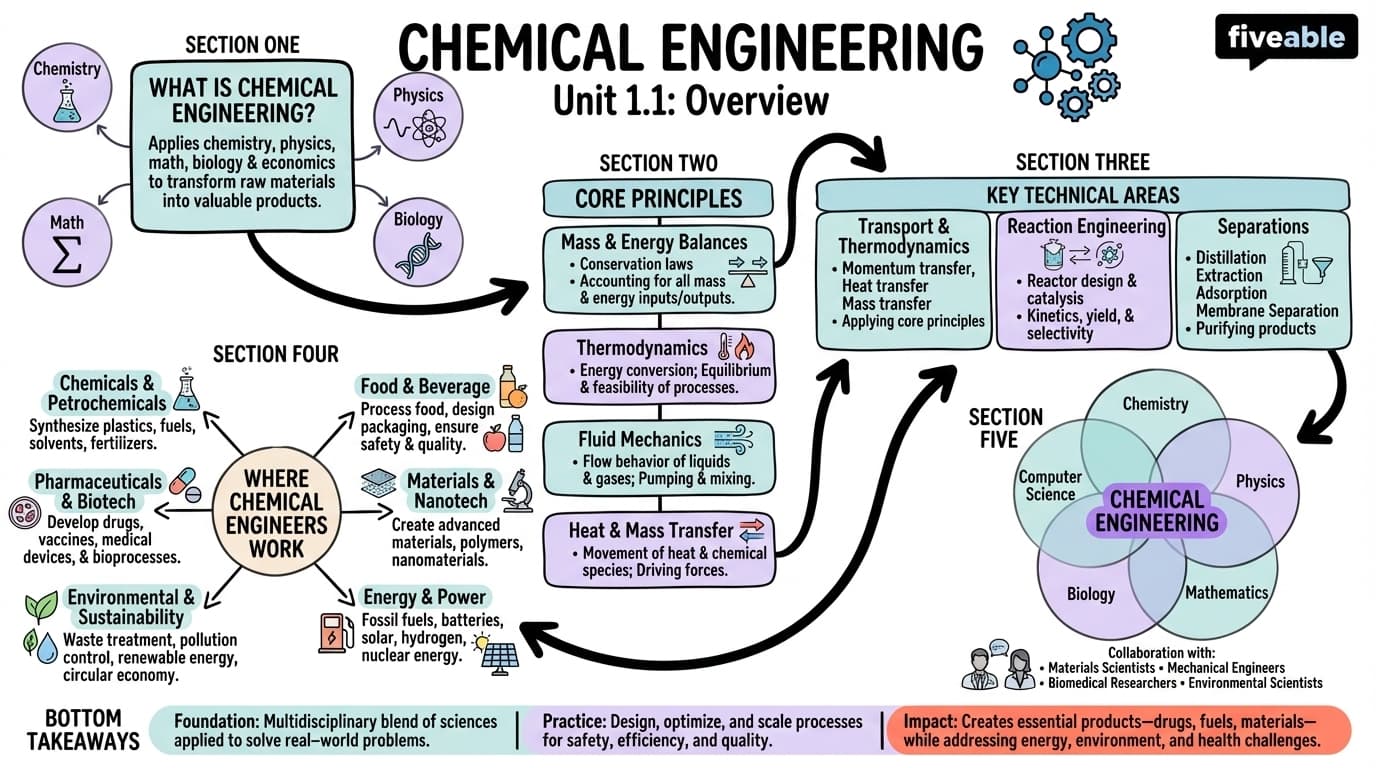 1.1 Overview of chemical engineering - Intro to Chemical Engineering - Unit 1 visual cheatsheet