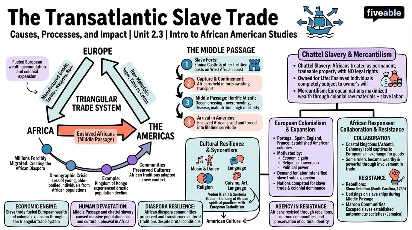 2.3 The Transatlantic Slave Trade: Causes, Processes, and Impact - Intro to African American Studies - Unit 2 visual cheatsheet