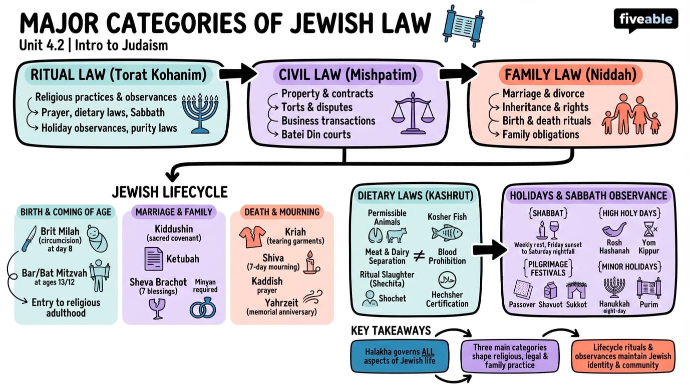 4.2 Major Categories of Jewish Law - Intro to Judaism - Unit 4 visual cheatsheet