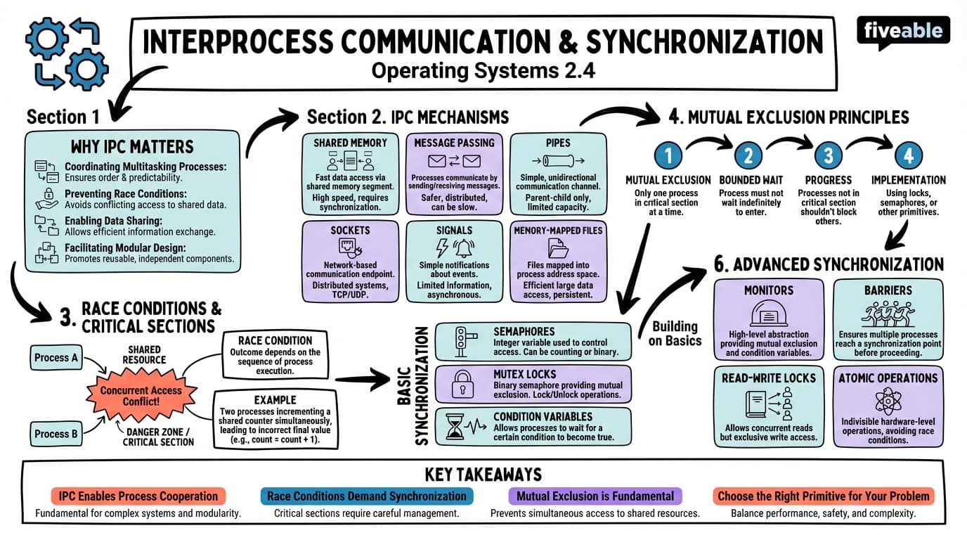 2.4 Interprocess communication (IPC) and synchronization - Operating Systems - Unit 2 visual cheatsheet