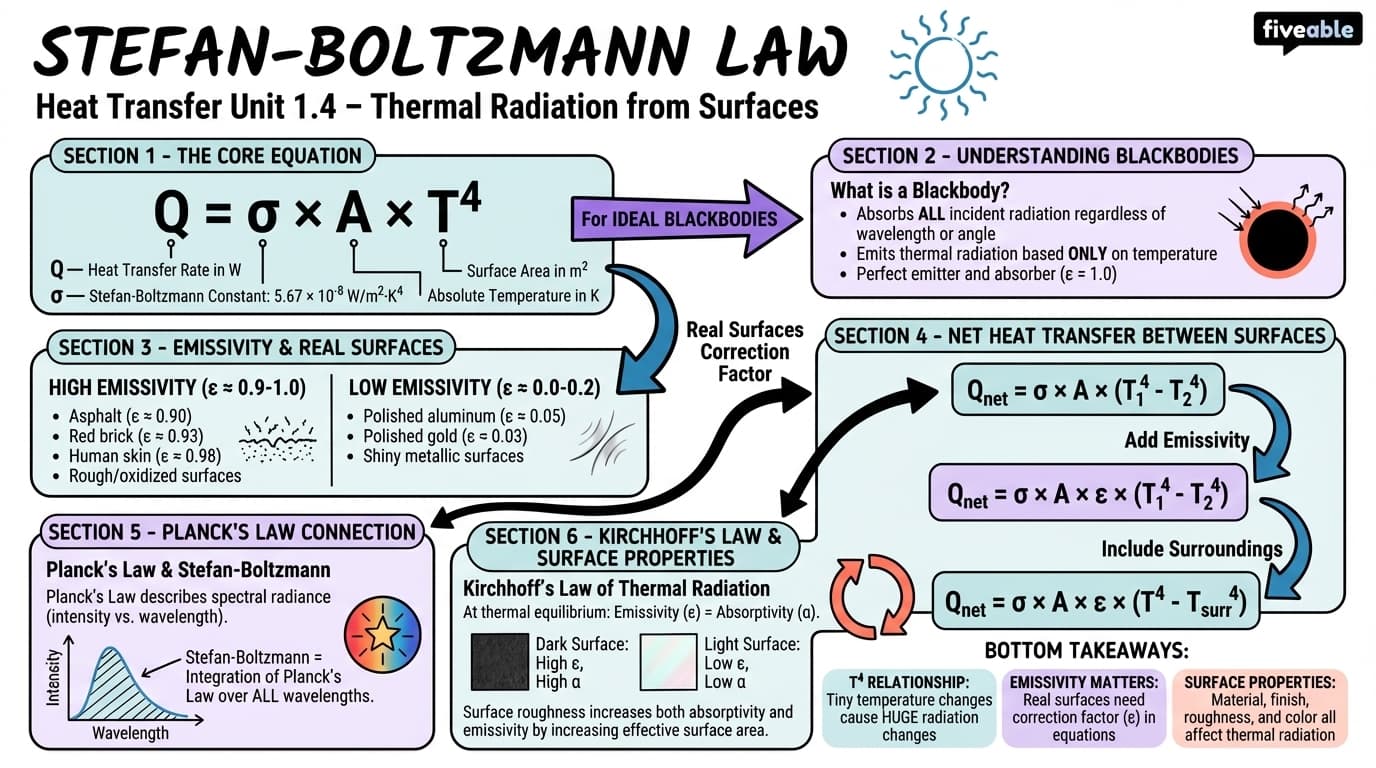 1.4 Stefan-Boltzmann Law - Heat and Mass Transfer - Unit 1 visual cheatsheet
