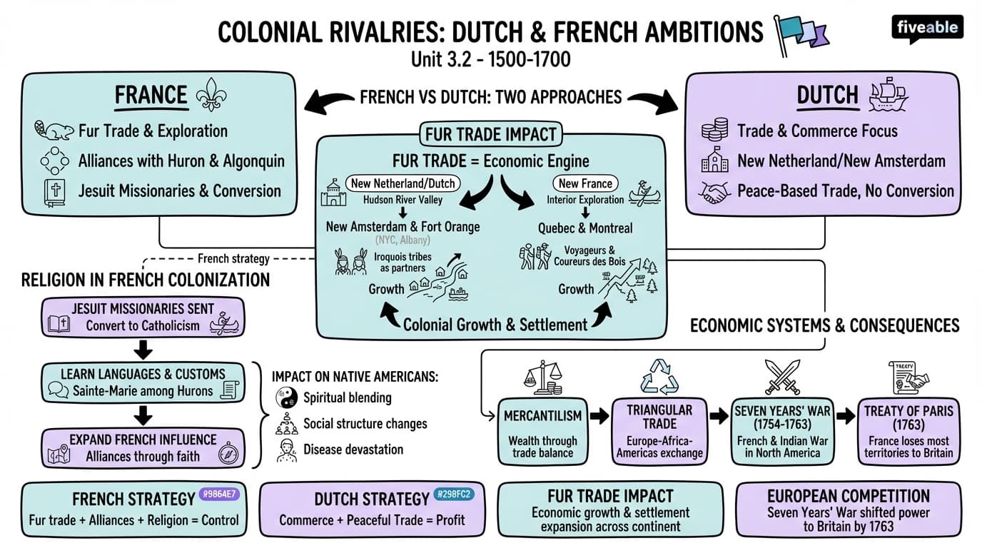 3.2 Colonial Rivalries: Dutch and French Colonial Ambitions - US History - Unit 3 visual cheatsheet