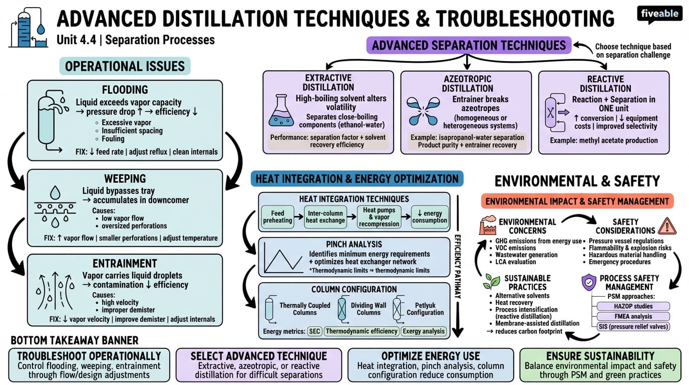 4.4 Advanced distillation techniques and troubleshooting - Separation Processes - Unit 4 visual cheatsheet