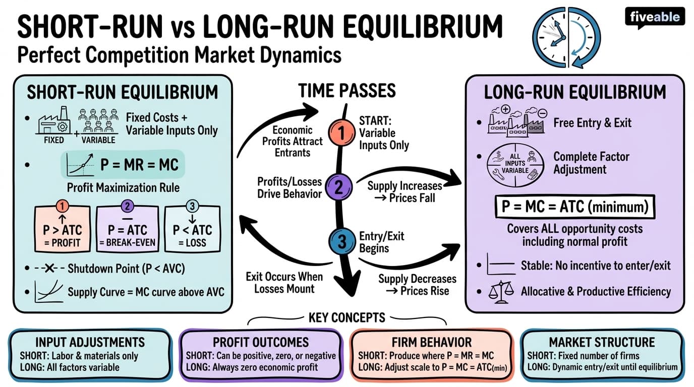 3.3 Short-run and long-run equilibrium in perfect competition - Intermediate Microeconomic Theory - Unit 3 visual cheatsheet