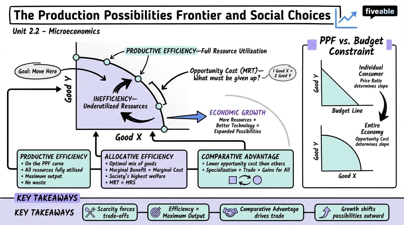 2.2 The Production Possibilities Frontier and Social Choices - Principles of Microeconomics - Unit 2 visual cheatsheet
