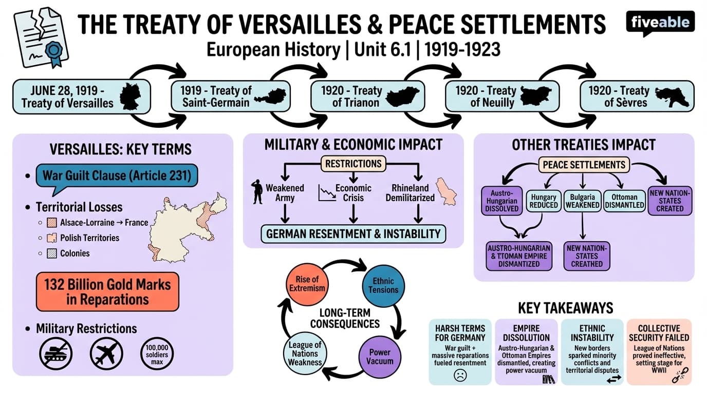 6.1 The Treaty of Versailles and Other Peace Settlements - European History – 1890 to 1945 - Unit 6 visual cheatsheet