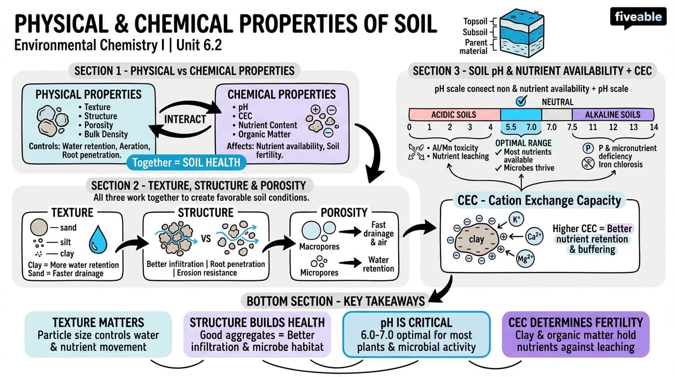 6.2 Physical and Chemical Properties of Soil - Environmental Chemistry I - Unit 6 visual cheatsheet