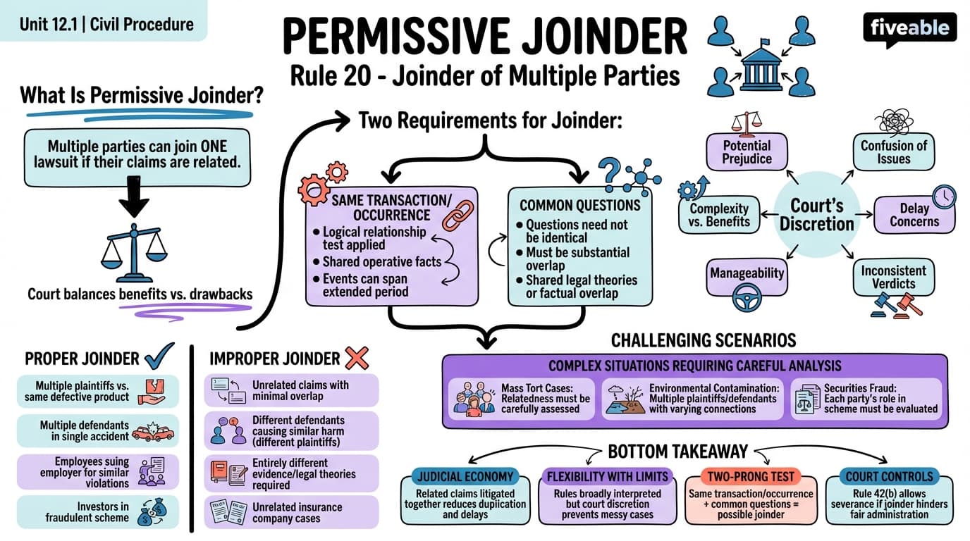 12.1 Permissive Joinder - Civil Procedure - Unit 12 visual cheatsheet