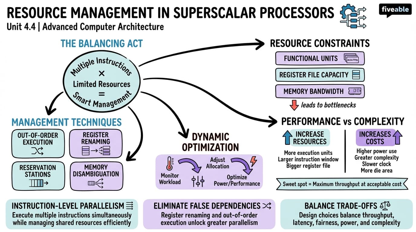 4.4 Resource Management in Superscalar Processors - Advanced Computer Architecture - Unit 4 visual cheatsheet