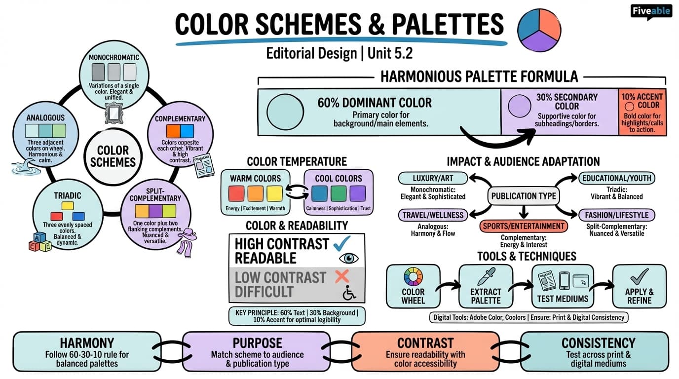 5.2 Color Schemes and Palettes for Publications - Editorial Design - Unit 5 visual cheatsheet